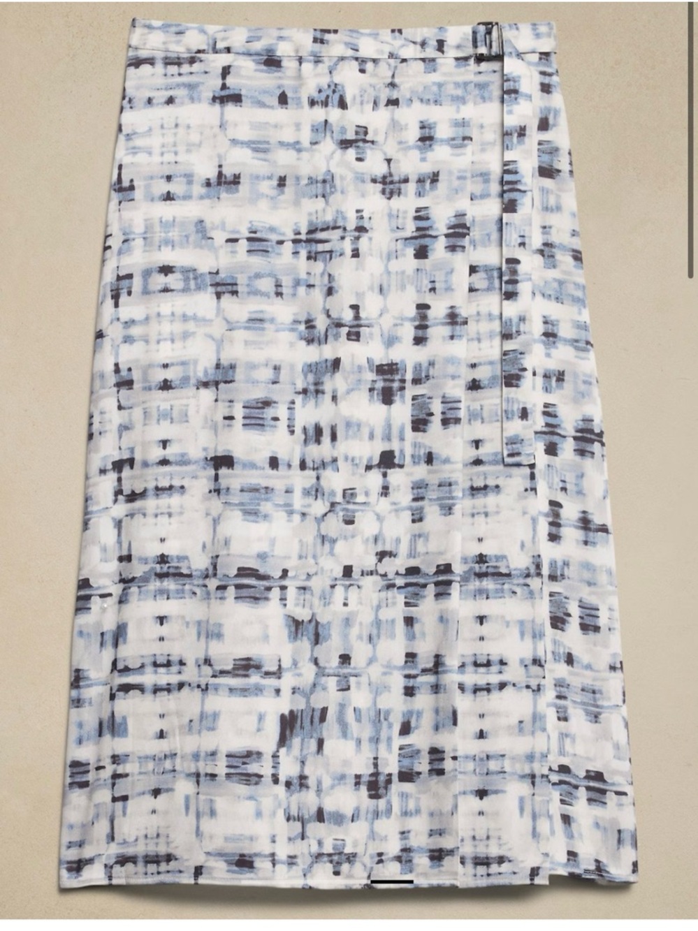 BR Woven Brushstroke Print Midi Skirt - White & Blue